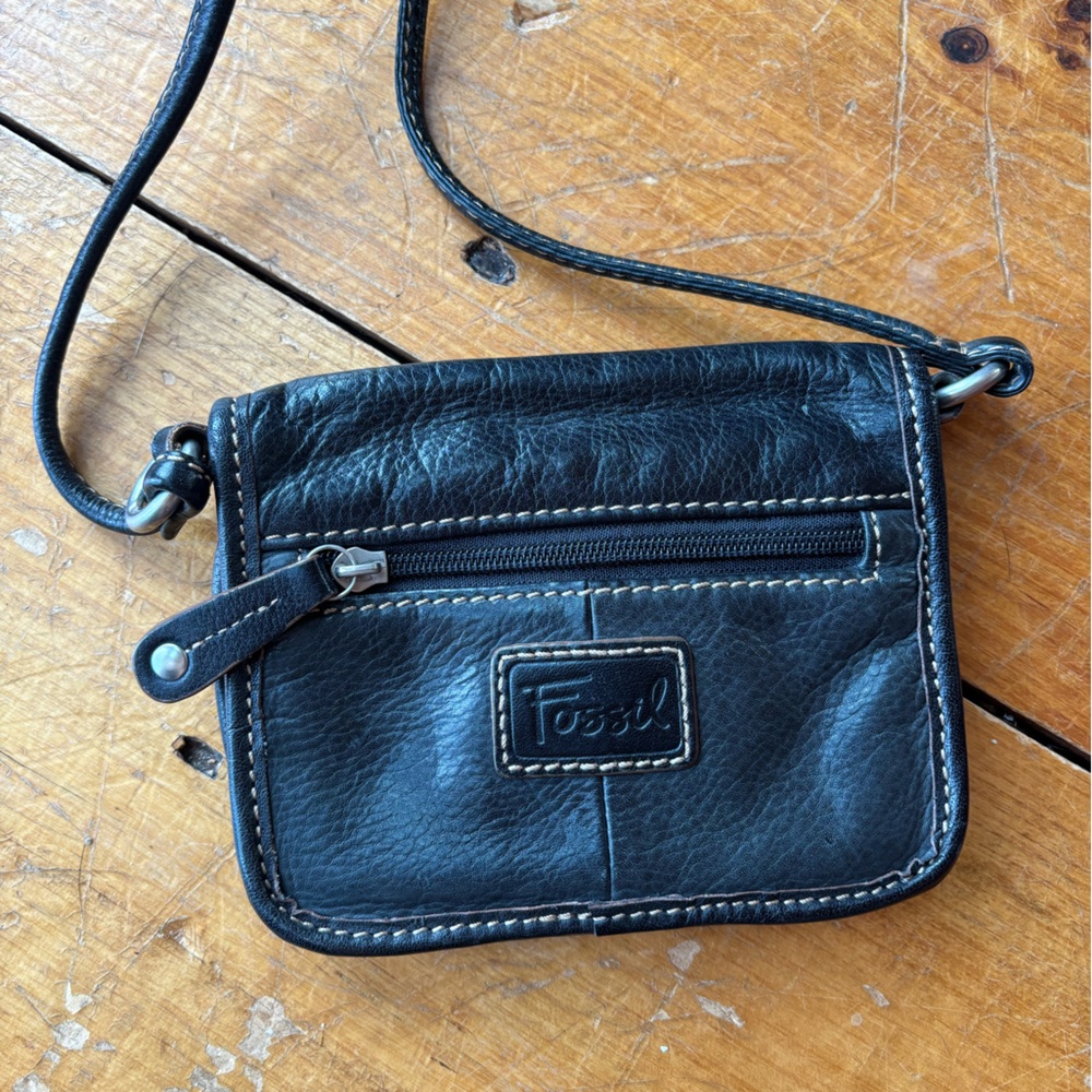 Fossil Dark Leather Crossbody Bag